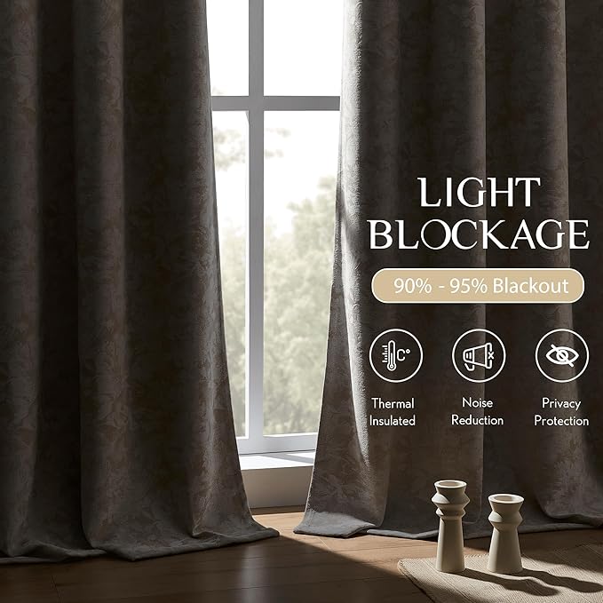 Beauoop Beige Floral Jacquard Blackout Curtains 96 Inches Long 2 Panels - Image 3