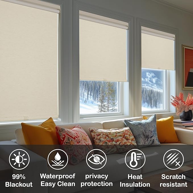 HESTIA No Drill Cordless Blackout Roller Shades Screwless Waterproof Shower - Image 3