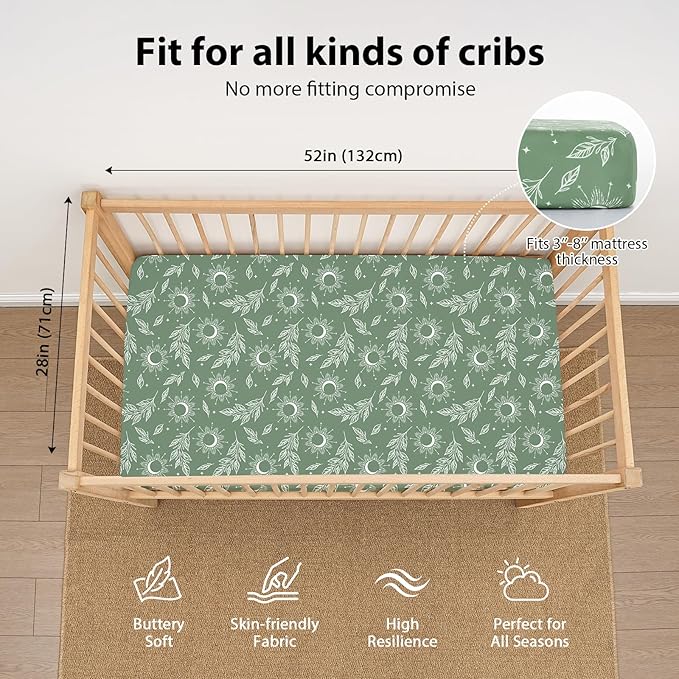 Baby Crib Sheets for Boys and Girls, 3 Pack Fitted Toddler Bed Sheets Neutral - Image 3