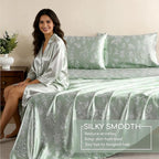 MR&HM Satin Bed Sheets with Elastic Corner Straps, Queen Size Sheets Set - Image 4