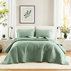 Comfort Spaces Sage Green Oversized Queen Quilt Set 102"x118" Bedspread Quilted by ComfortSpaces