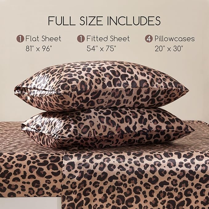 MR&HM Satin Bed Sheets with Elastic Corner Straps, Full Size Sheets Set - Image 2