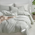 MooMee Striped Duvet Cover Set 100% Washed Cotton Linen Like Textured - Image 5