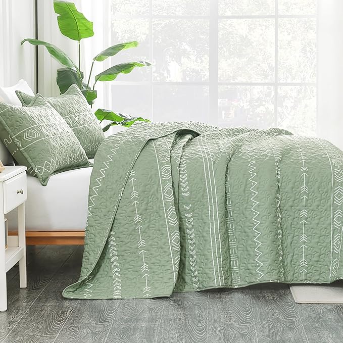 Andency Sage Green Quilts Queen Size, 3 Pieces Queen Quilt Bedding Set Boho - Image 3
