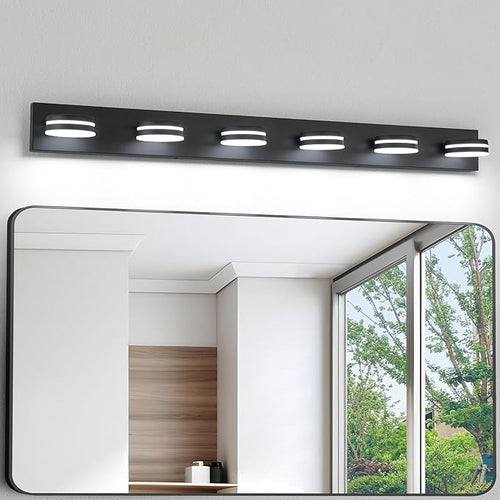 6-Light Bathroom Vanity Light Over Mirror, Matte Black LED Vanity Lighting by BATHROOMLIGHTINGFIXTURES