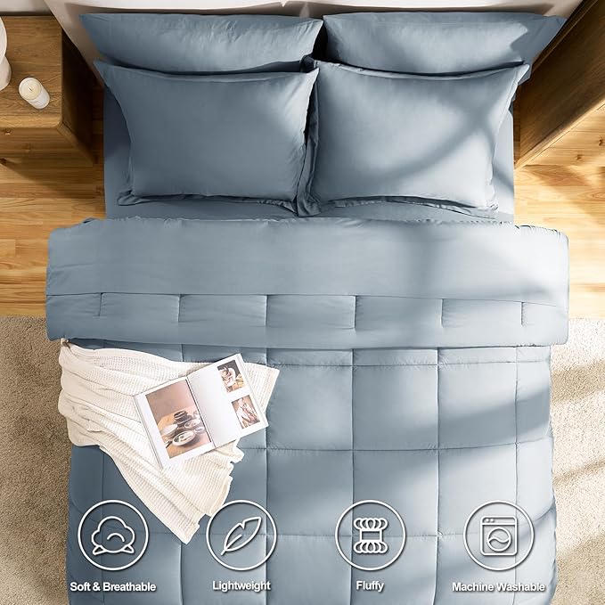 CozyLux Queen Comforter Set Grayish Blue, 7 Pieces Bed in a Bag Queen, All - Image 2