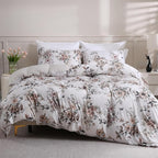 LONAVA King Floral 3 Pcs Duvet Cover Set, Breathable Soft Microfiber Light Grey by LONAVA
