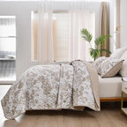 WONGS BEDDING Botanical Quilt Set California King Size, Khaki 3 Pieces Toile - Image 4