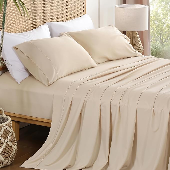 Full Sheet Set 4 Piece, Wrinkle Free, Oeko-Tex Certified Bedsheets，Cream by Dreava