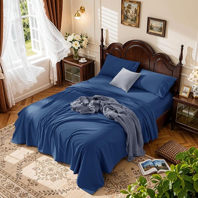 LBRO2M 1000 Thread Count 100% Cotton Sheets Set, Queen Size Bed Sheet 4 Piece by LBRO2MBedding
