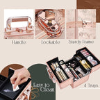 FRENESSA Makeup Train Case Cosmetic Box Portable Makeup Case Organizer 4 Trays - Image 5