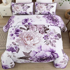 WONGS BEDDING Floral Quilt Set Purple Queen, Quilted Printed Lightweight - Image 2