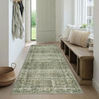 FMFUNCTEX 2x6 Runner Rug Green Vintage Neutral Washable Distressed Non Slip Low - Image 3
