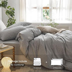 MooMee Striped Duvet Cover Set 100% Washed Cotton Linen Like Textured - Image 2