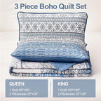 WONGS BEDDING Boho Queen Quilt Set, Light Blue Bohemian Queen Quilt Bedding Set - Image 6