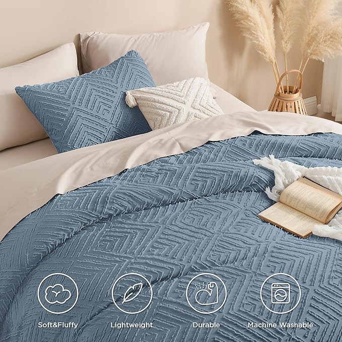 Andency Blue Comforter Set Full Size, 3 Pieces Boho Lightweight Fluffy Bedding - Image 4