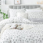 FADFAY Floral Duvet Cover Set King/Cal King Size 100% Cotton Grey White Flower - Image 9