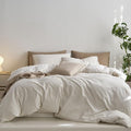 MooMee Striped Duvet Cover Set 100% Washed Cotton Linen Like Textured by MOOMEE