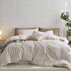MooMee Striped Duvet Cover Set 100% Washed Cotton Linen Like Textured by MOOMEE