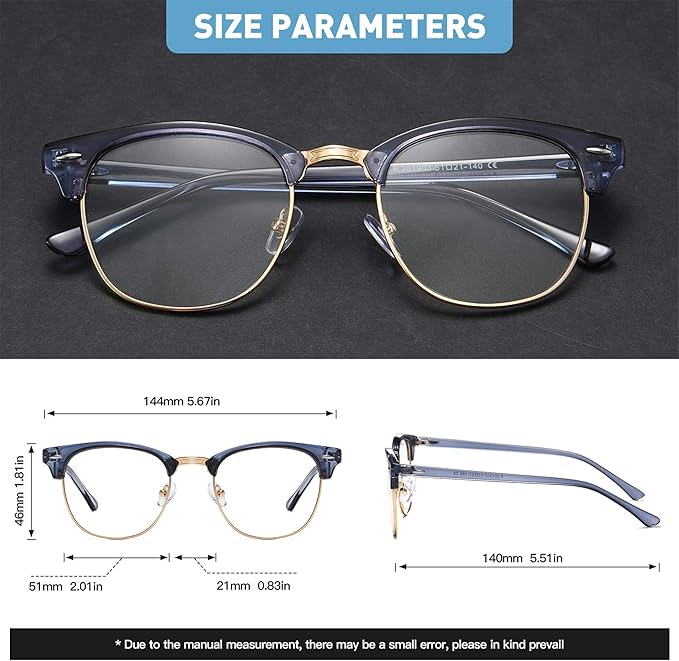Blue Light Blocking Glasses Vintage Half Frame UV Clear Lens Anti Eyestrain - Image 2