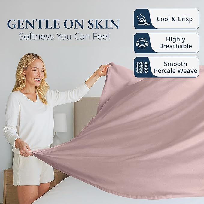 Lane Linen 100% Organic Cotton Cal King Size Flat Sheet Only - Image 3