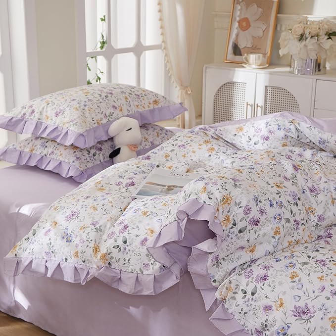 mixinni Floral Duvet Cover Set Queen Size, 100% Cotton 3-Piece Bedding Set - Image 4