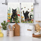 Accnicc 2 Pack Black Cat Bathroom Hand Towels Decorative Spring Floral Dish - Image 2