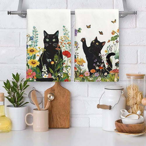 Accnicc 2 Pack Black Cat Bathroom Hand Towels Decorative Spring Floral Dish - Image 2