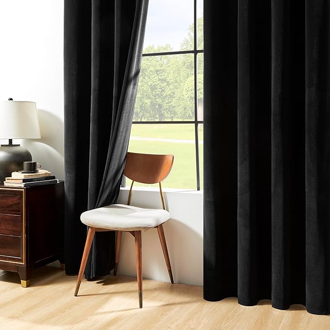 Joydeco Black Velvet Curtains 72 Inches Long, Luxury Grommet Blackout Curtain 2 - Image 8