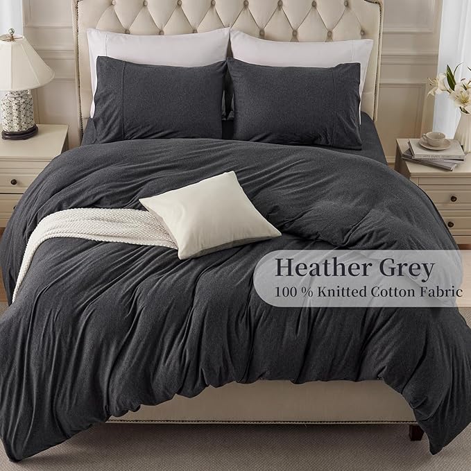 PURE ERA Jersey Knit Duvet Cover Set 100% T-Shirt Cotton Super Soft Comfy 3pc - Image 3