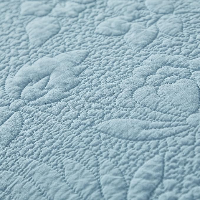 Brandream Luxury 100% Cotton Quilt Set King Size Blue Floral Vine Matelasse - Image 8