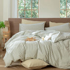 MooMee Striped Duvet Cover Set 100% Washed Cotton Linen Like Textured - Image 6