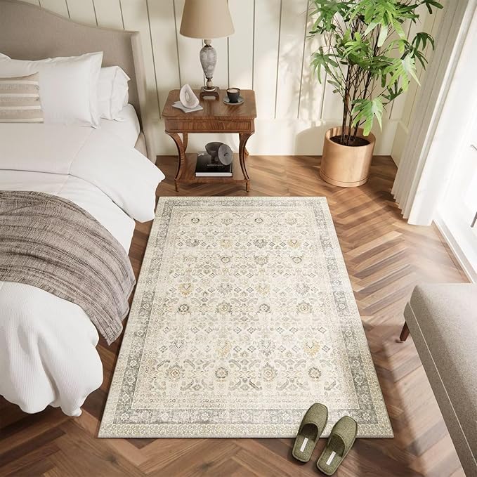 Washable 3x5 Entryway Rug, Boho Non-Slip Vintage Distress Small Rugs - Image 2