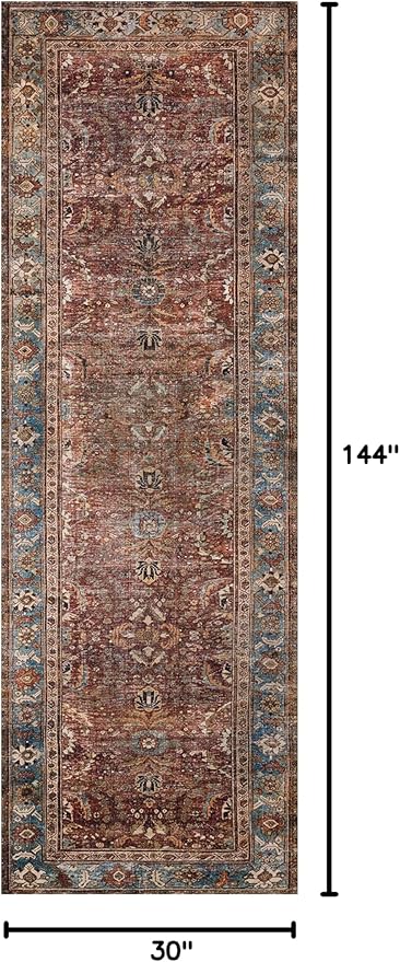 Loloi Layla Collection LAY-01 Brick/Blue 2'-6" x 12'-0" .13" Thick Runner Rug - Image 2