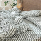 MooMee Striped Duvet Cover Set 100% Washed Cotton Linen Like Textured - Image 3