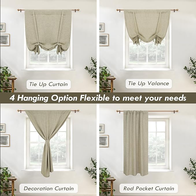 DriftAway Double Layer Linen Blackout Tie Up Curtains Thermal Insulated Fully - Image 9