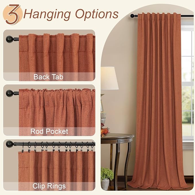 Terracotta Blackout Curtains 108 Inch Long 2 Panel Set Linen Textured Fall - Image 6