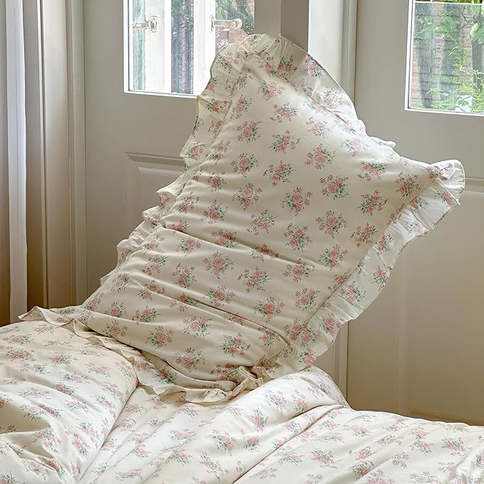 mixinni Pink Floral Duvet Cover Set Queen Size - Image 6