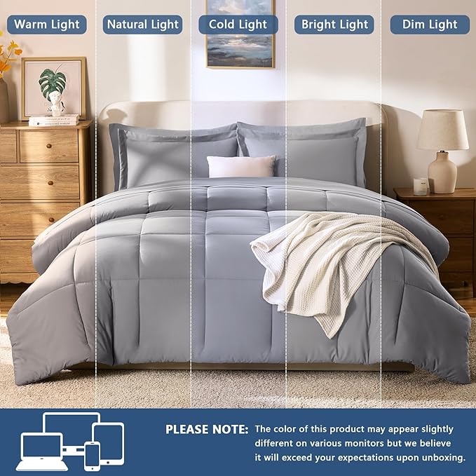 CozyLux Queen Comforter Set Grey - Image 7