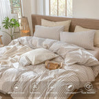 MooMee Striped Duvet Cover Set 100% Washed Cotton Linen Like Textured - Image 4