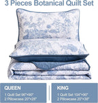 WONGS BEDDING Blue Quilt Set Queen Size, 3 Pieces Botanical Bedspreads Set - Image 4