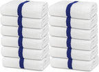 Avalon Towels 100% Cotton Pool Towels White Beach Towels Blue Stripe Pack of 12 by AvalonTowels