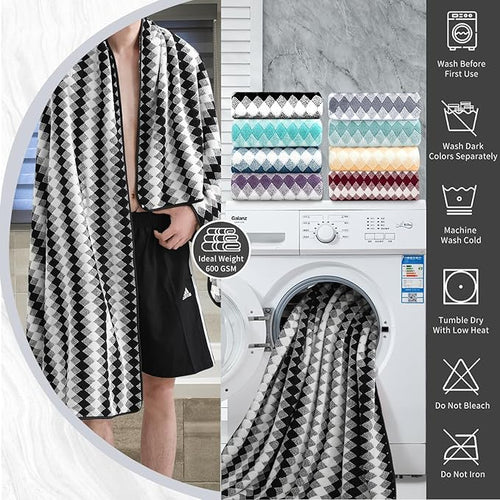 2 Hand Towel Set 16"x31" Black White Towel Set - Image 2