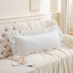 14x36 inches Off White Ruffled Lumbar Pillow Cover 1 Piece, Pure Washed Cotton - Image 4