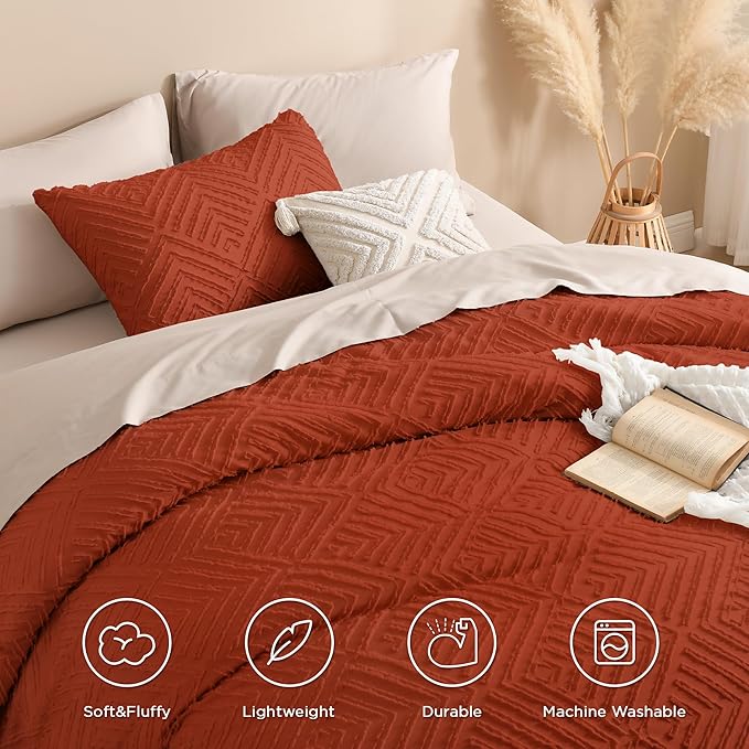 Andency Burnt Orange Oversized King Comforter 128''x120'', 3 Pieces Terracotta - Image 4