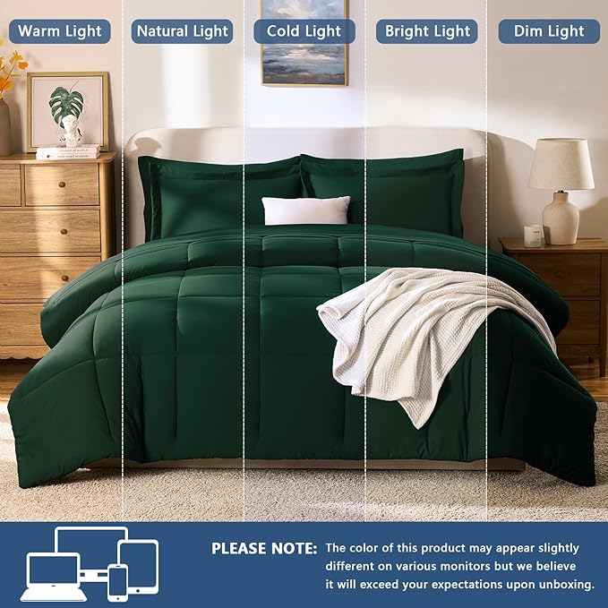 CozyLux King Size Comforter Set Emerald Green - Image 5