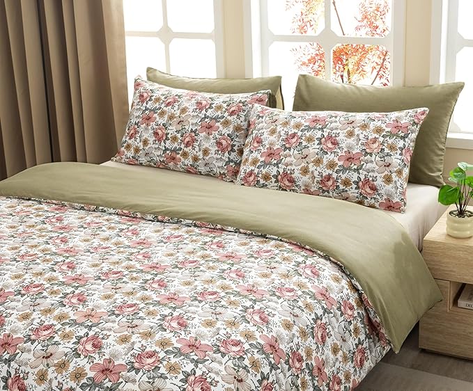 SLEEPBELLA Duvet Cover Queen, 600 Thread Count Cotton Pink & Yellow & Beige - Image 3