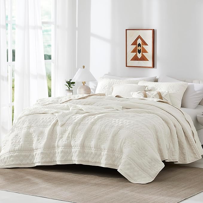 WDCOZY Boho Ivory Quilt King Size Bedding Sets - Image 2