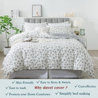 FADFAY Floral Duvet Cover Set King/Cal King Size 100% Cotton Grey White Flower - Image 6