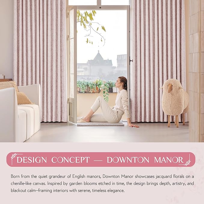 Beauoop Pink Floral Jacquard Blackout Curtains 90 Inches Long 2 Panels - Image 8